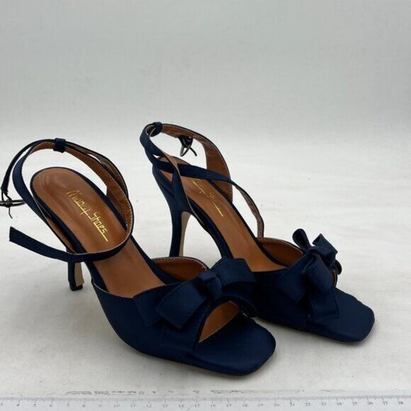 Milooey Navy Open Toe Sandal Cute Bowknots High Heels Ankle Strap Slingback Shoe - Picture 4 of 8